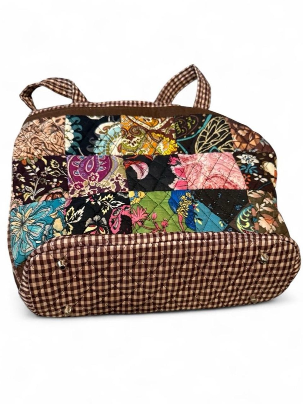 Quilted Patchwork Tote Bag in Brown Multicolor